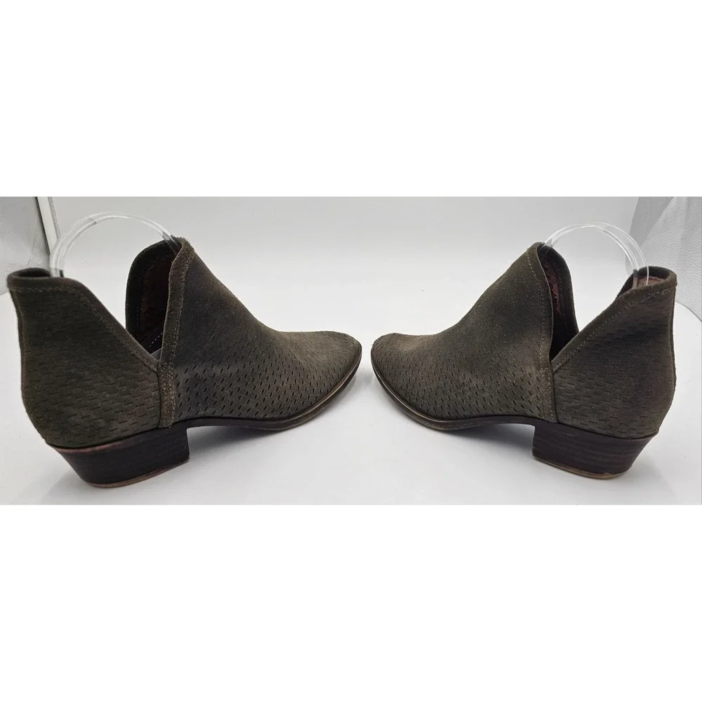 Lucky Brand Ankle Booties Women's 8.5 Baley Green Suede Leather Perforated Boots